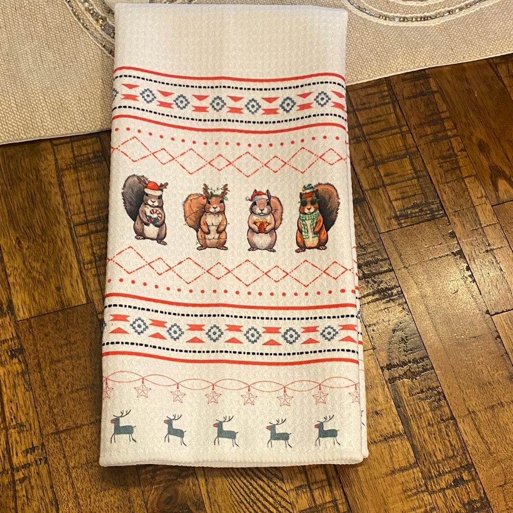 Christmas Squirrel Kitchen Towel NWOT